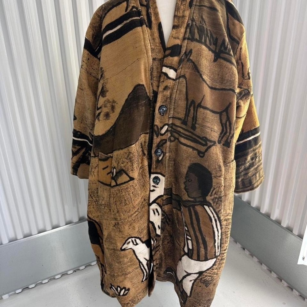EPIC RARE Vintage Mudcloth Jacket! Fleece Lined & Oversized! Trench Coat Length